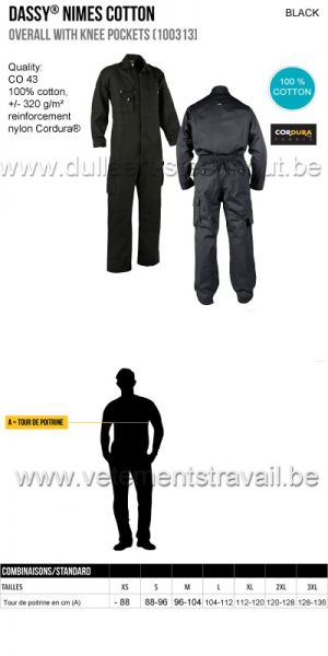 DASSY® Nimes Coton (100313) Combinaison avec poches genoux - noir