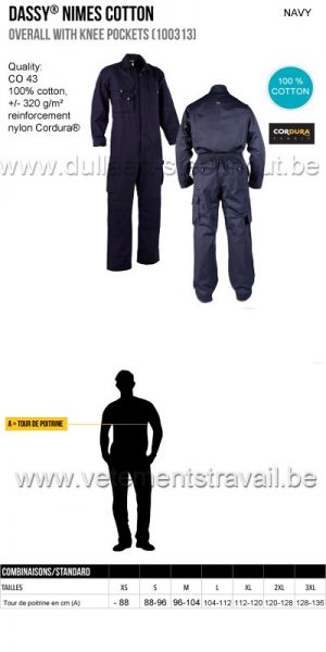 DASSY® Nimes Coton (100313) Combinaison avec poches genoux - marine