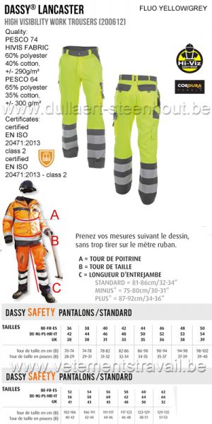 DASSY® Lancaster (200612) Pantalon de travail haute visibilité 290 - jaune fluo/gris