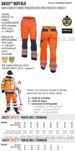 DASSY® Buffalo (200431) Pantalon haute visibilité avec poches genoux - orange fluo/marine