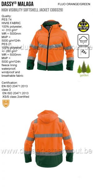 DASSY® Malaga (300329) Veste softshell haute visibilité - orange fluo/vert