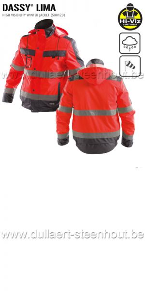 DASSY® Lima (500120) Veste haute visibilité / tissu imperméable - rouge fluo/gris