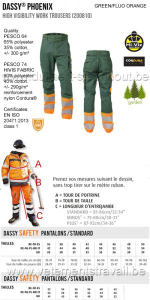 DASSY® Phoenix (200810) Pantalon de travail haute visibilité - orange fluo/vert