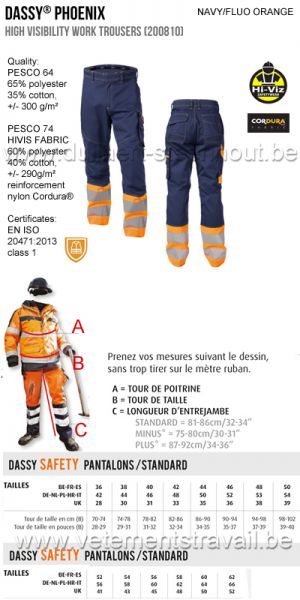 DASSY® Phoenix (200810) Pantalon de travail haute visibilité - orange fluo/marine