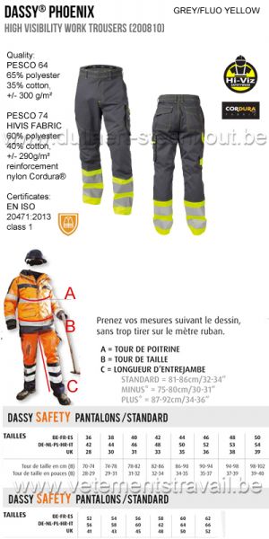 DASSY® Phoenix (200810) Pantalon de travail haute visibilité - jaune fluo/gris
