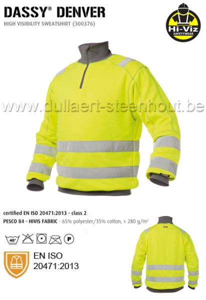 DASSY® Denver (300376) Sweat-shirt haute visibilité - jaune fluo/gris
