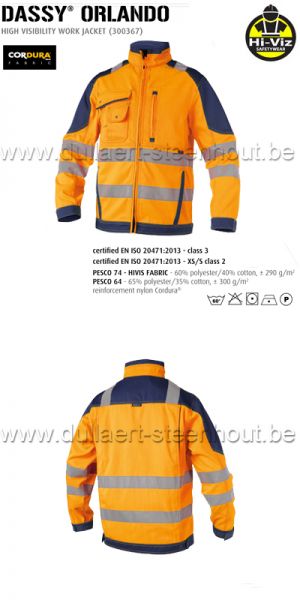 DASSY® Orlando (300367) Veste de travail haute visibilité - orange fluo/marine