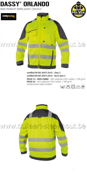 DASSY® Orlando (300367) Veste de travail haute visibilité - jaune fluo/gris