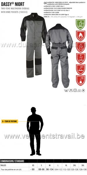 DASSY® Niort (100333) Combinaison de travail multinormes bicolore avec poches genoux