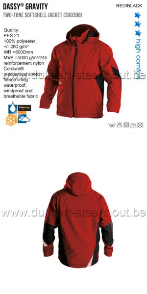 DASSY® Gravity (300396) Veste softshell bicolore - rouge/noir