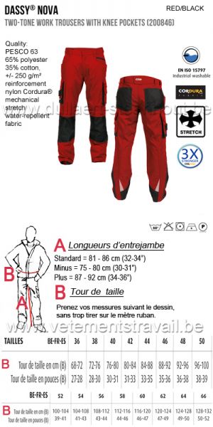 DASSY® Nova (200846) Pantalon de travail poches genoux bicolore - rouge/noir