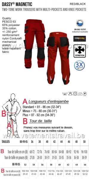 DASSY® Magnetic (200908) Pantalon de travail multi-poches / bleu - rouge/noir