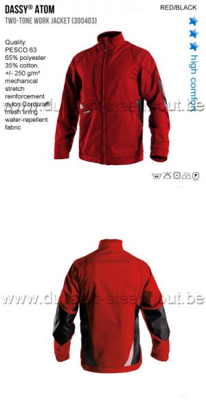DASSY® Atom (300403) Veste de travail bicolore - rouge/noir