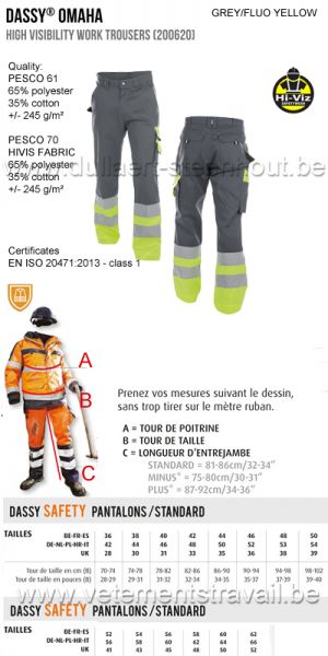 DASSY® Omaha (200620) Pantalon de travail haute visibilité 245 - gris/jaune fluo