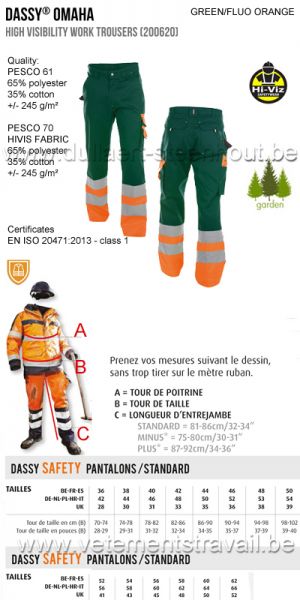 DASSY® Omaha (200620) Pantalon de travail haute visibilité 245 - vert/orange fluo