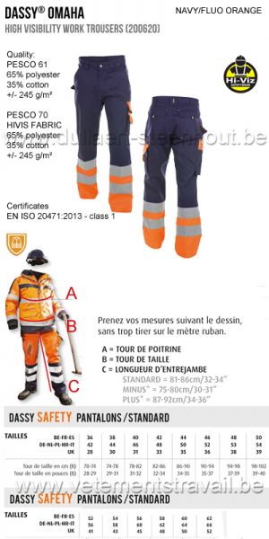 DASSY® Omaha (200620) Pantalon de travail haute visibilité 245 - marine/orange fluo