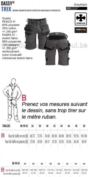 DASSY® Trix (250083) Bermuda de travail multi-poches avec stretch - gris/noir