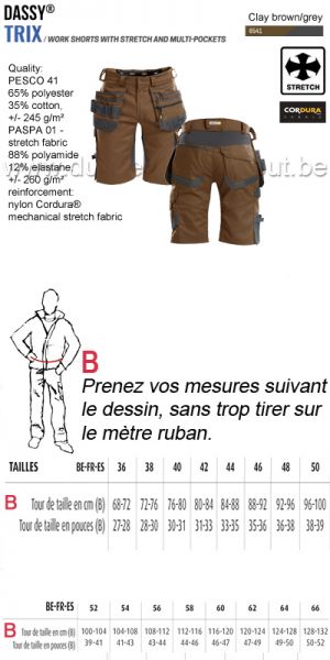 DASSY® Trix (250083) Bermuda de travail multi-poches avec stretch - brun/gris