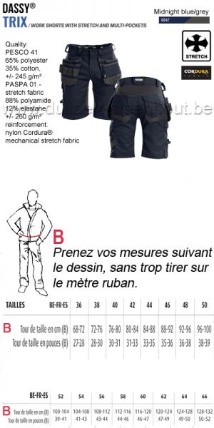 DASSY® Trix (250083) Bermuda de travail multi-poches avec stretch - bleu nuit/gris