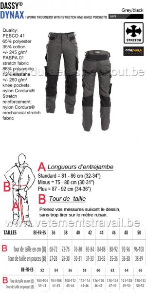 DASSY® Dynax (200980) Pantalon de travail avec stretch et poches genoux - gris/noir