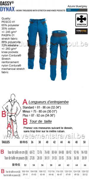 DASSY® Dynax (200980) Pantalon de travail avec stretch et poches genoux - bleu azur/gris
