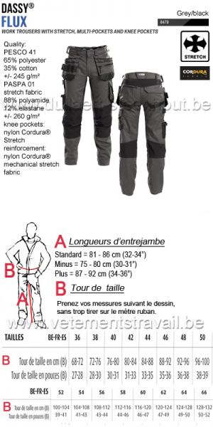 DASSY® Flux (200975) Pantalon de travail multi-poches avec stretch - gris/noir