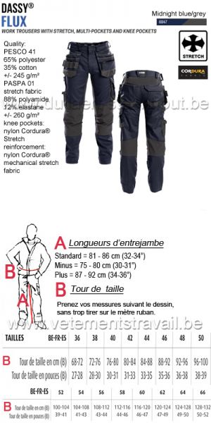DASSY® Flux (200975) Pantalon de travail multi-poches avec stretch - bleu nuit/gris