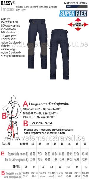 DASSY® Impax (201038) Pantalon de travail stretch avec poches genoux - Bleu nuit/gris