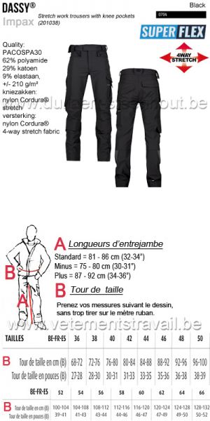 DASSY® Impax (201038) Pantalon de travail stretch avec poches genoux - Noir