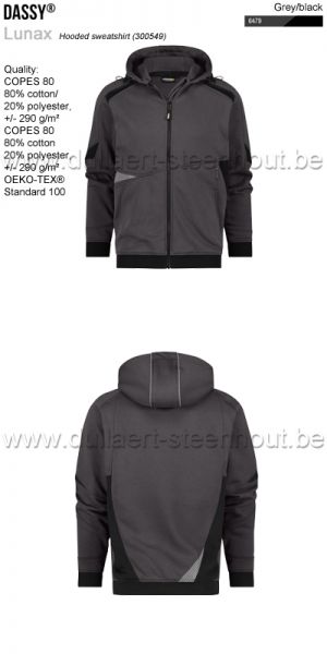 DASSY® Lunax (300549) Sweat-shirt à capuche - gris/noir