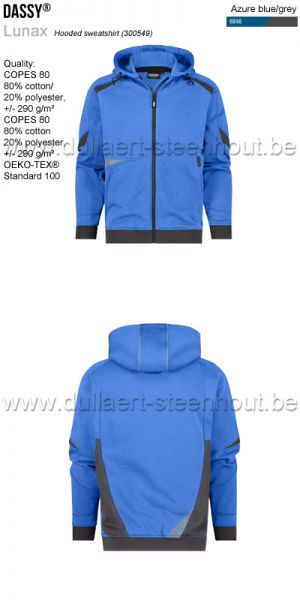 DASSY® Lunax (300549) Sweat-shirt à capuche - bleu azur/gris