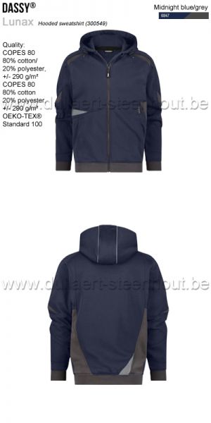 DASSY® Lunax (300549) Sweat-shirt à capuche - bleu nuit/gris