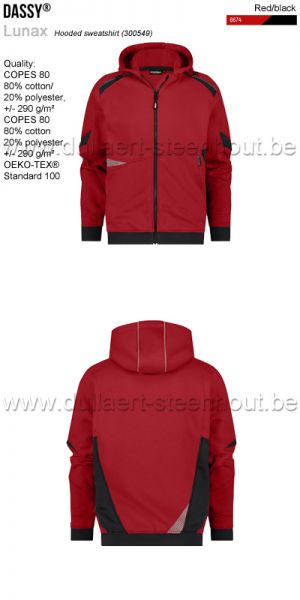 DASSY® Lunax (300549) Sweat-shirt à capuche - rouge/noir: