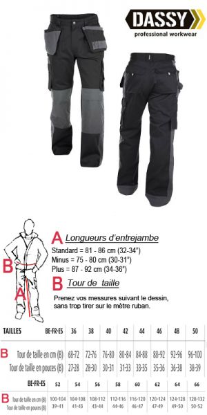 Dassy - Seattle Pantalon de travail noir multi-poches bicolore avec poches genoux