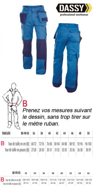 Dassy - Seattle Pantalon de travail bleu multi-poches bicolore avec poches genoux 