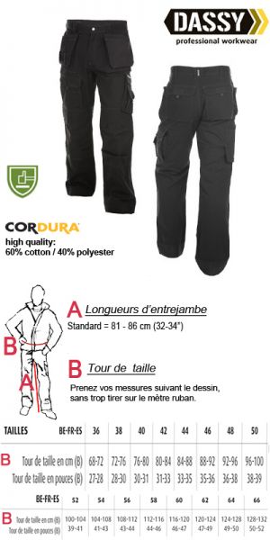Texas (200595) Pantalon multi-poches en canvas avec poches genoux / noir