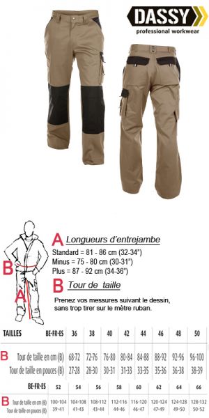 Boston (200426) Pantalon de travail beige/noir avec  poches genoux bicolore