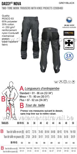 DASSY® Nova (200846) Pantalon de travail poches genoux bicolore - gris/noir