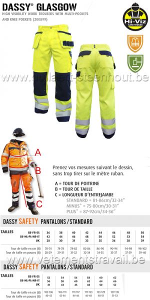 DASSY® Glasgow (200899) Pantalon haute visibilité multi-poches / jaune-marine