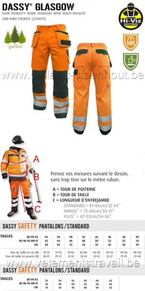 DASSY® Glasgow (200899) Pantalon haute visibilité multi-poches / orange fluo - vert