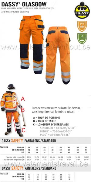 DASSY® Glasgow (200899) Pantalon haute visibilité multi-poches / orange fluo - marine