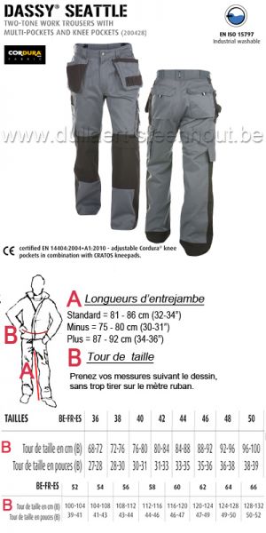DASSY® Seattle (200428) Pantalon de travail multi-poches bicolore avec poches genoux - gris