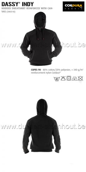 DASSY® Indy (300318) Sweat-shirt à capuche renforcé avec canvas - noir