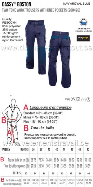 DASSY® Boston (200426) Pantalon de travail poches genoux bicolore - marine/bleu roi
