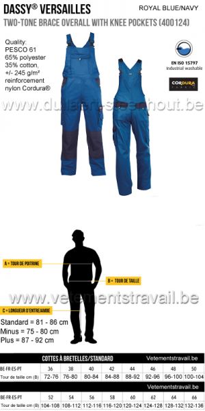 DASSY® Versailles (400124)  Cotte à bretelles / salopette de travail bicolore - bleu roi/marine