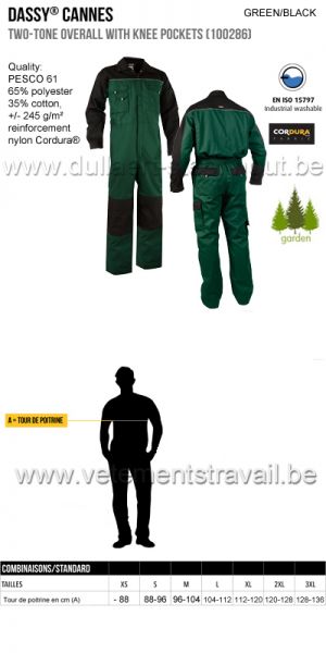 DASSY® Cannes (100286) Combinaison bicolore avec poches genoux - vert/noir