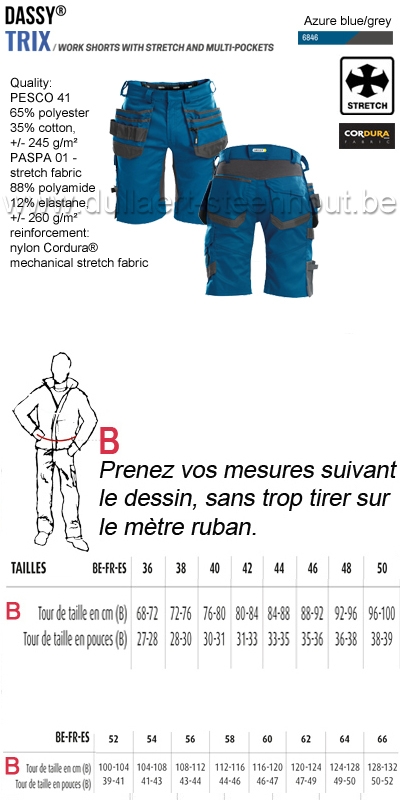 DASSY® Trix (250083) Bermuda de travail multi-poches avec stretch - bleu azur/gris