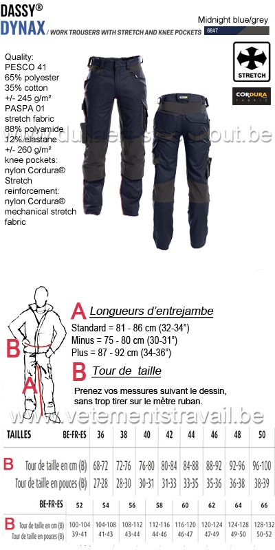 DASSY® Dynax (200980) Pantalon de travail avec stretch et poches genoux - bleu nuit/gris