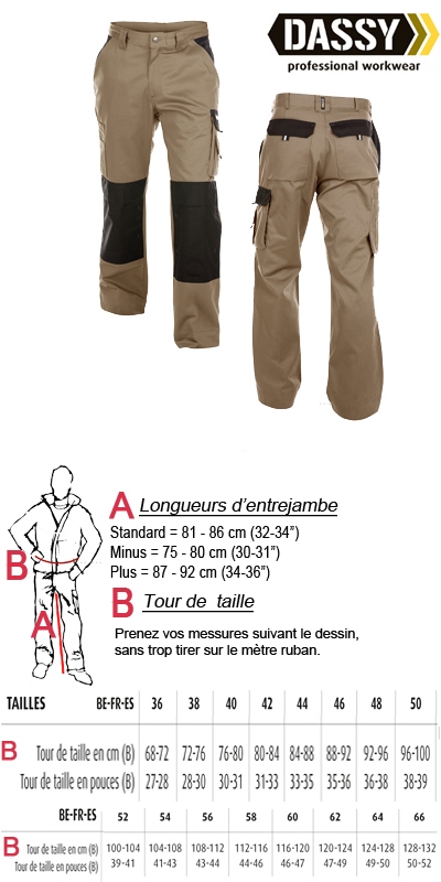 Boston (200426) Pantalon de travail beige/noir avec  poches genoux bicolore