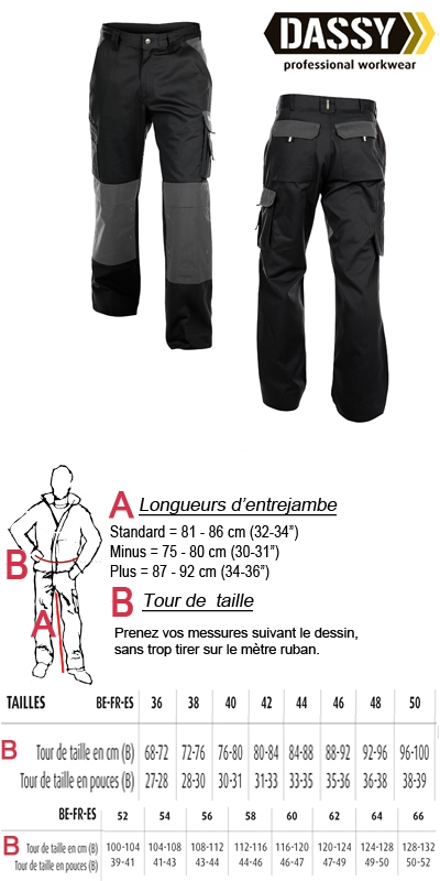 Dassy - Boston (200426) Pantalon de travail poches genoux bicolore noir/gris